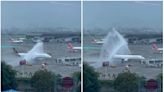 WATCH | Team India's flight gets water salute at Mumbai airport, shows viral video ahead of victory parade