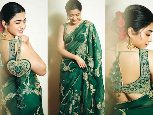 Rashmika Mandanna Once Again Proclaims Her 'National Crush' Tag in Green Saree For Rs 1.19 Lakh With a Custom-...