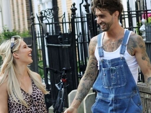 Helen Flanagan shares a joke with Love Island's Chris Taylor during CGD filming