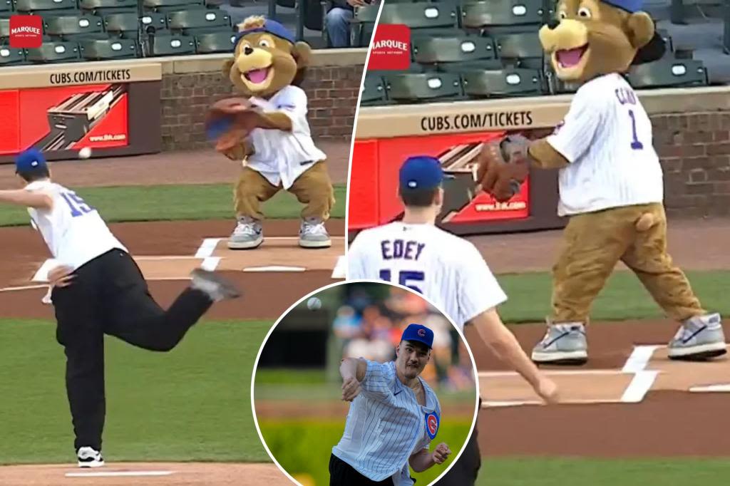 Zach Edey’s wildly off-target first pitch left Cubs mascot stunned