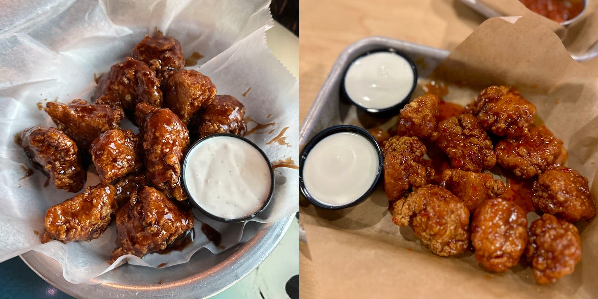 I ordered the same meal from Hooters and Buffalo Wild Wings, and I loved the winner's boneless wings more than its traditional ones