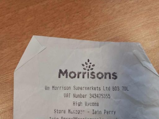 'High Wycome?' Wycombe's name is incorrectly spelt on Morrisons receipt