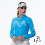 【Lynx Golf】女款吸濕排汗果嶺18洞球道印花立領長袖POLO衫-藍色