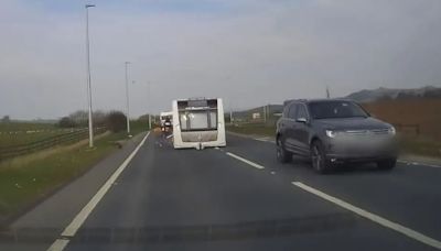 Watch moment 'runaway caravan' crashes into cars while hurtling along road