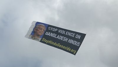 ‘Stop violence on Bangladesh Hindus,’ reads aerial banner over the Hudson River in New York