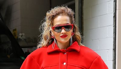 Rita Ora wows in a scarlet mini dress