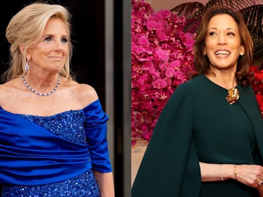 Jill Biden Dazzles in Sapphire Sergio Hudson Dress, Kamala Harris Dons Chloé Cape and More at White House State...