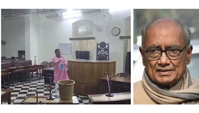 ...Jabalpur Municipal Corporation Premises Impure After Digvijay Singh's Visit; Workers Sprinkle 'Ganga Jal' To Purify...