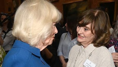 Queen Camilla is joined by Cherie Blair, Theresa May and Carrie Johnson for the relaunch of The Wash Bags Project supporting sexual abuse victims at Buckingham Palace