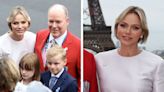 Princess Charlene of Monaco Celebrates in Louis Vuitton Jumpsuit at Paris Olympics 2024 Opening Ceremony With Prince Albert and Their Twins