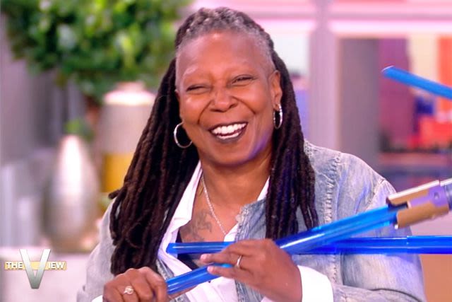 Watch “The View” cohosts attack Whoopi Goldberg, lift up her shirt with “Star Wars” lightsabers