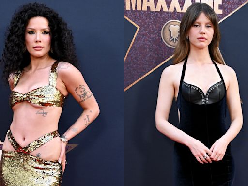 Halsey Shimmers in Sequined Gold Dress With Hip Cutouts, Mia Goth Mixes Velvet and Leather and More From the ‘MaXXXine’ Red Carpet...