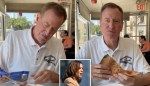 Bill de Blasio sprinkles coconut on pizza, eats it crust-first in bizarre stunt to promote Kamala Harris