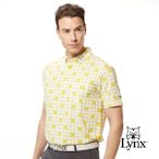 【Lynx Golf】男款吸溼排汗機能滿版圓圈排列領尖扣設計胸袋款短袖POLO衫/高爾夫球衫-果綠色