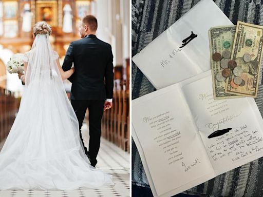 Mystery wedding crashers leave bride and groom puzzled with handwritten card and bizarre gift