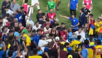 Rodrigo Bentancur throws bottles into crowd amid Colombia fan brawl