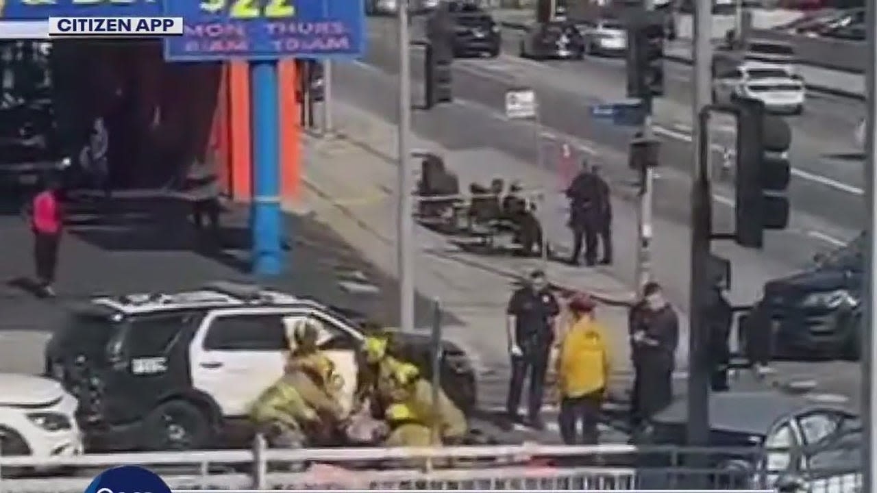 Pedestrian killed in 3-car wreck involving LAPD in Hollywood