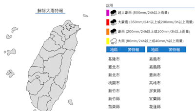 北北基等12縣市大雨特報解除