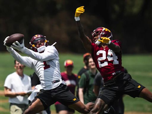 WATCH: Washington Commanders QB Jayden Daniels Connects with WR Jahan Dotson at OTAs