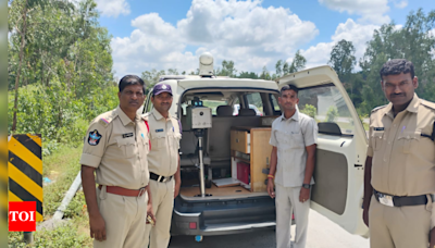 Police interceptor vehicle stationed on Mogili ghat road to prevent road mishaps | Hyderabad News - Times of India