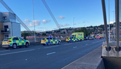 Car flips upside down after crash on Newport bridge