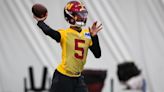 Watch Commanders QB Jayden Daniels in action on 1st day of OTAs