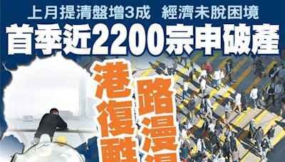 東方日報A1：首季近2200宗申破產 港復甦路漫漫