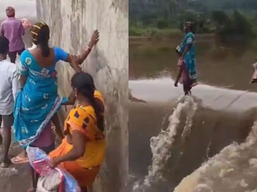 Saree-Clad Pregnant Woman Crossing 'Dangerous Stream' Will Make Your Heart Skip a Beat | VIDEO