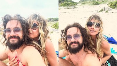 Heidi Klum faz topless em celebração do aniversário de casamento com Tom Kaulitz na praia