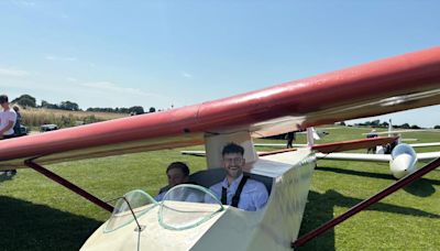 We were flown in a glider by England's youngest flying instructor