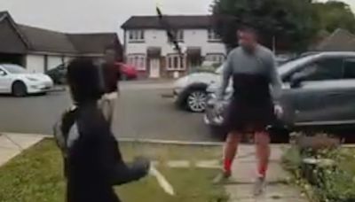 Moment ‘hooded teen pulls KNIFE on homeowner who confronts him over threats'