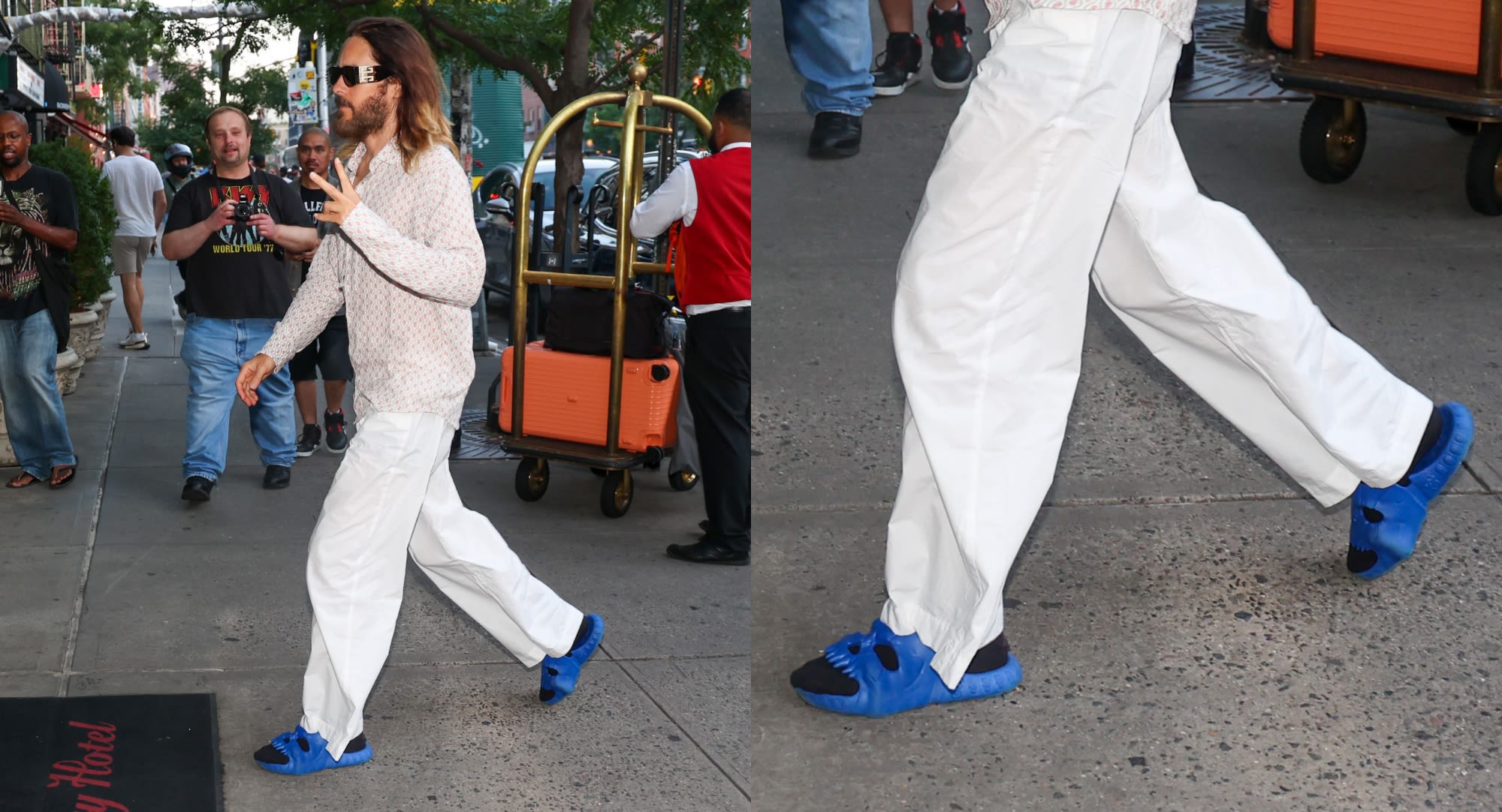 Jared Leto Pops in $16 Blue Skull Slides While in NYC