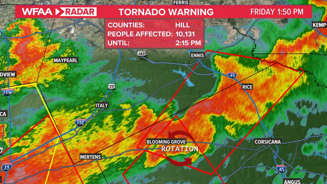 DFW Weather: Tornado Warning issued for Ellis, Henderson and Kaufman County until 3:15 p.m.