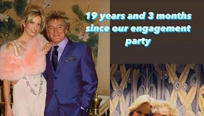 Penny Lancaster and Rod Stewart recreate engagement party photo 19 years on