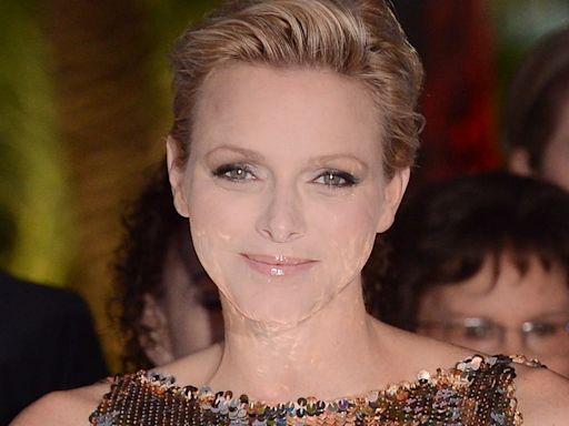 Princess Charlene glitters in gold wedding guest dress with gravity-defying detail