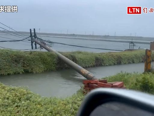 驚人畫面曝！台西海埔新生養殖區多支電線桿傾倒 斷裂橫躺魚塭(陳文求提供) - 自由電子報影音頻道