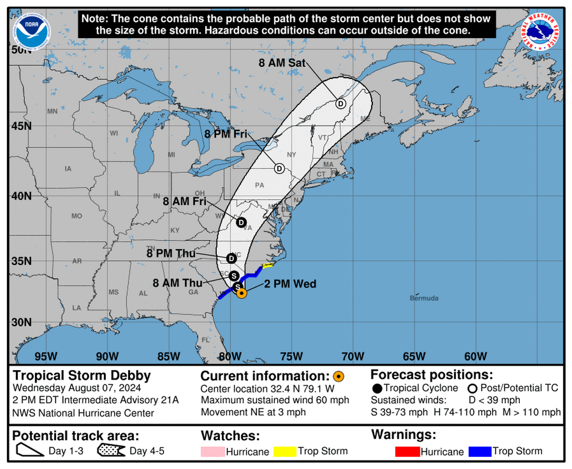 Tropical Storm Debby: National Hurricane Center’s Wednesday, Aug 07 status report