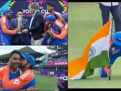 'Tiranga Gaadh Diya': Rohit Sharma kisses Hardik Pandya; plants Indian Flag at Barbados ground after winning T20 World cup