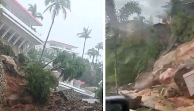 Acapulco sufre estragos del huracán John: se desgaja el cerro donde está el Hotel Brisas