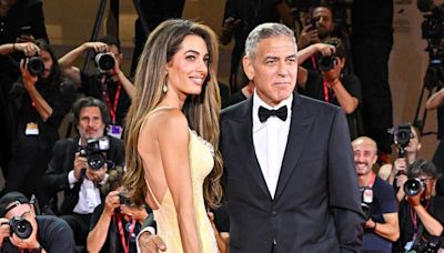 Amal Clooney Wears Yellow Versace Gown to 'Wolfs' Premiere in Venice