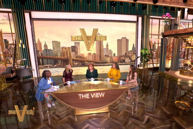 See “The View”'s gorgeous new set, which Whoopi Goldberg christened with a morning champagne glass on season 28 premiere