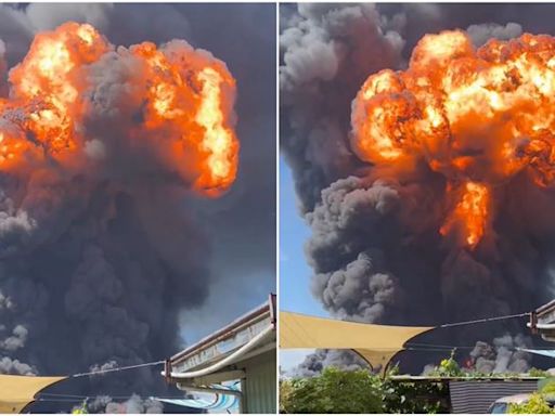 台南工廠傳爆炸…烈焰沖天驚悚畫面曝光！遠處可見巨大「蕈狀雲」