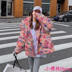 小櫻桃Cherryins 新潮款 冬季塗鴉 羽絨棉服 外套 女 韓版寬鬆 bf連帽棉衣 麵包服