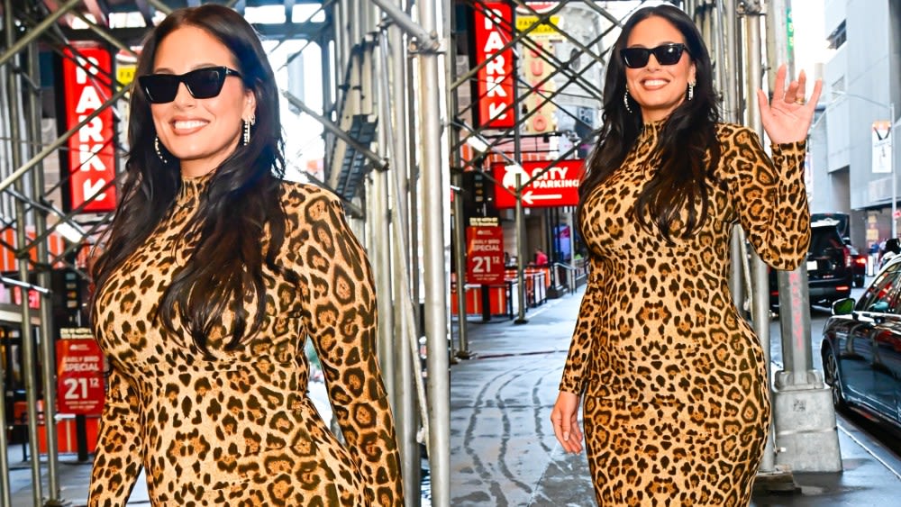 Ashley Graham Revives the Mob Wife Trend in Leopard Print Midi Dress and Cat-eye Shades, Talks ‘Side Hustlers’ on ‘CBS Mornings’