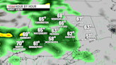 Passing AM shower then sunny and mild! Evening-overnight downpours