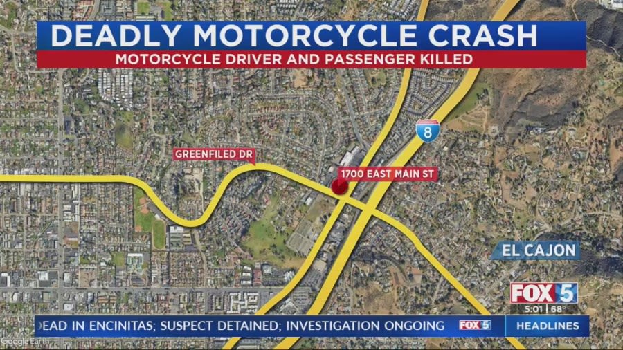 Motorcyclist, passenger die during police chase along Main Street in El Cajon