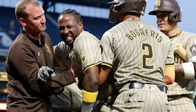 Padres outfielder Jurickson Profar leaves win over Pirates early after taking pitch to right leg