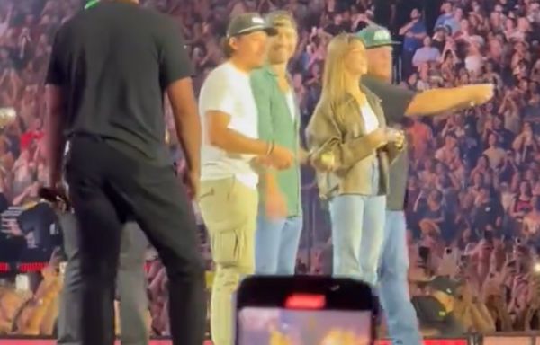 Glen Powell and the 'Twisters' Cast Chug Beer with Luke Combs During Country Star’s Show: Watch