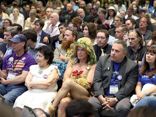 Boos and anti-Trump chants at Libertarian convention where former president is set to speak