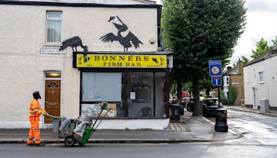 Fifth Banksy artwork of week depicts pelicans pinching fish from chip shop